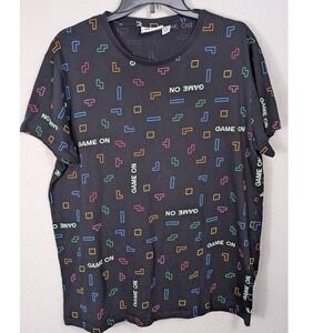 Primark Tetris T-Shirt Mens XL Black Game On All Over Print Retro Gaming Tee